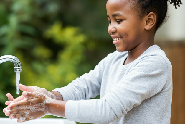 Child washing hand with Charcoal soap- lots of benefits for South African skin types