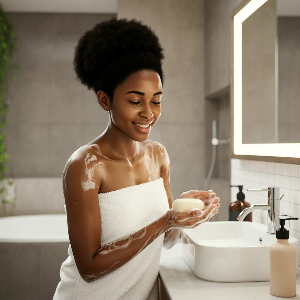 Women washes her skin with Glycerin soap with lots of benefits for South African skin health