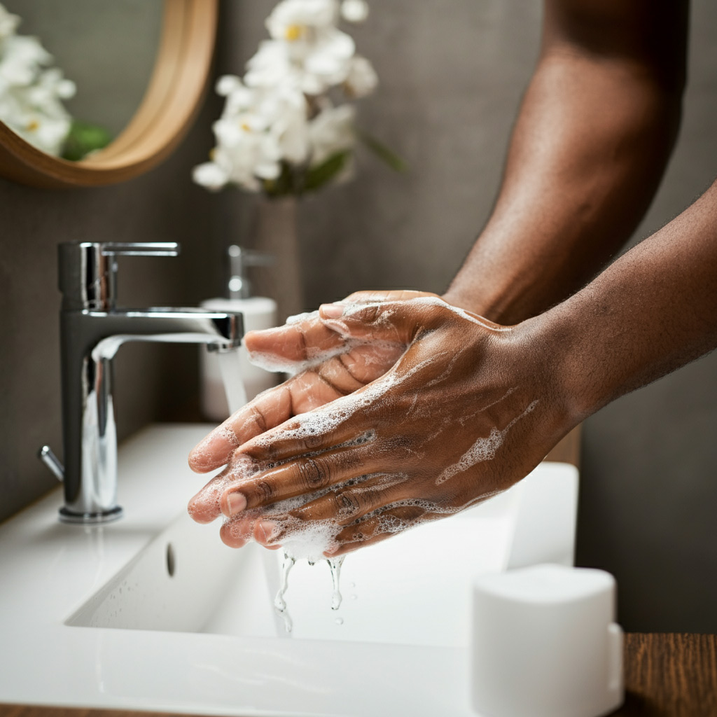 Washing hands with Natural ingredients soap for optimal skin health protection